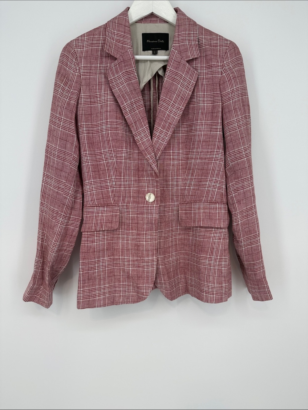 Massimo Dutti Linen Pink Plaid Single-Button Blazer Size 6